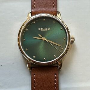 Coach Grand Watch With 36mm Green Face & Purple Tone Leather Band